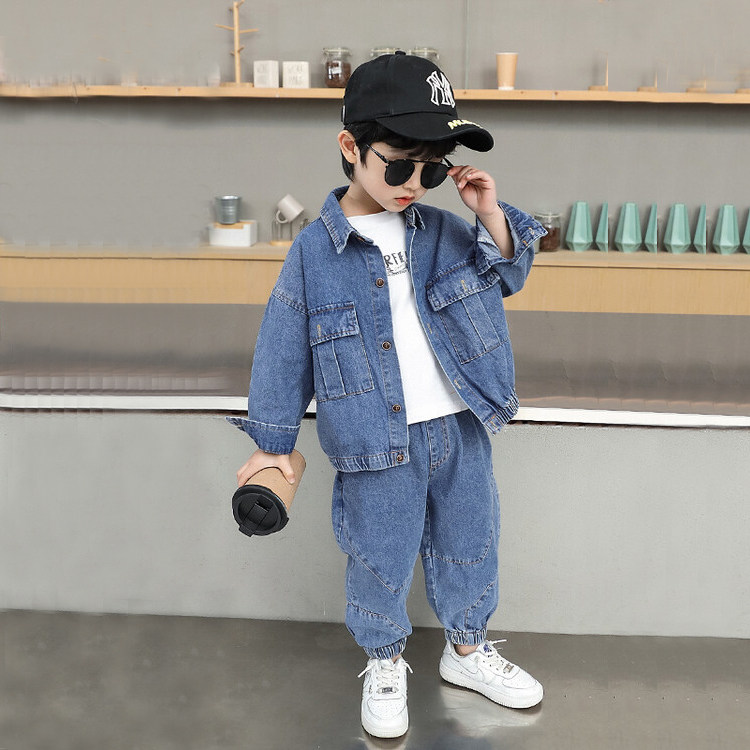 男童套装春秋款帅气春装4韩版5洋气潮酷牛仔衣外套中大童男孩8岁7