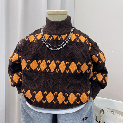 秋冬男童毛衣中领麻花