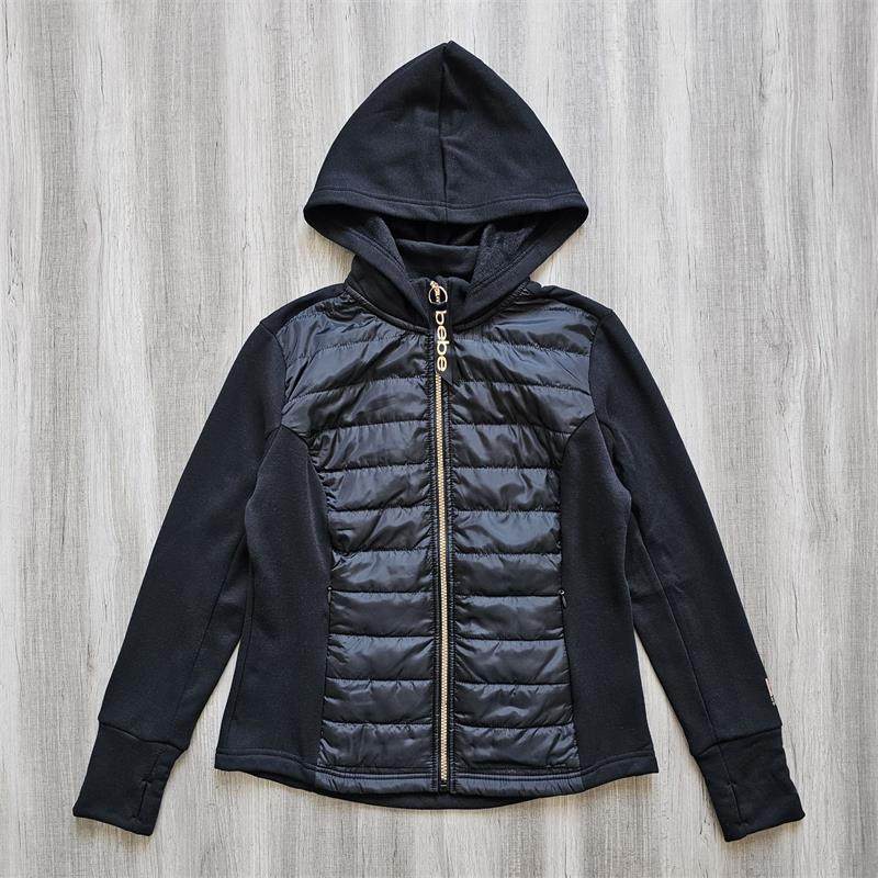 外贸女款户外抓绒拼接棉服保暖连帽开衫外套防风透气健身运动夹克