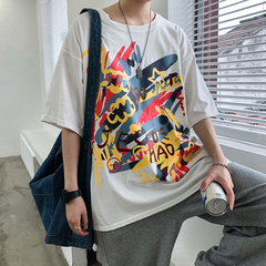 短袖恤潮牌塗鴉百搭寬鬆上衣男