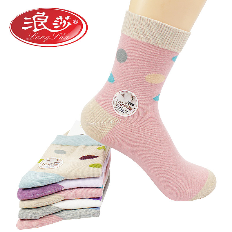 5双装浪莎女袜子女短袜秋冬季厚款100%纯棉纯棉袜运动袜防臭全棉