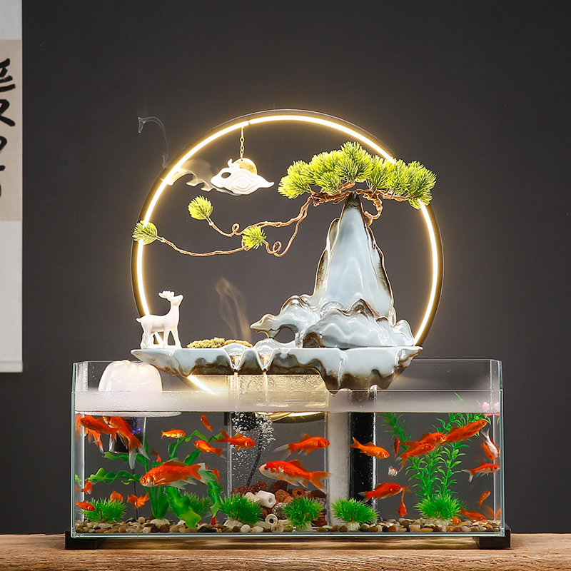 循环水生态玻璃金鱼缸客厅桌面电视柜摆件家用水族箱装饰流水摆件
