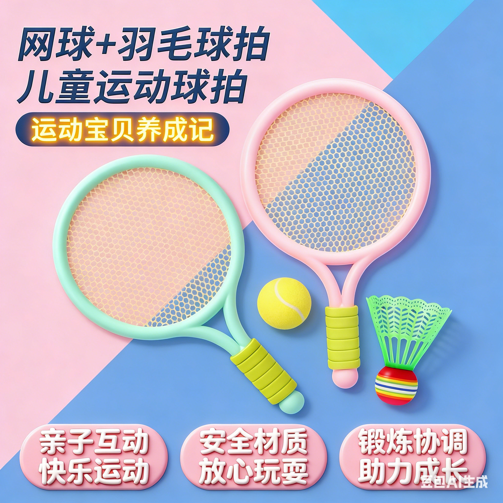 儿童羽毛球拍套装亲子互动双人宝宝2-8岁网球拍玩具幼儿园小学生