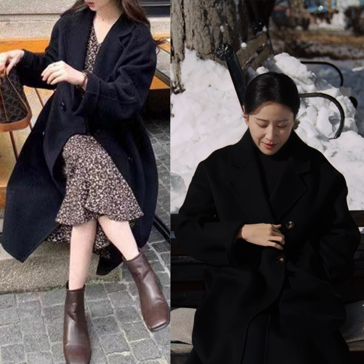 三人行徐囡楠舒图同款双面毛呢大衣女秋冬韩版宽松中长款呢子外套