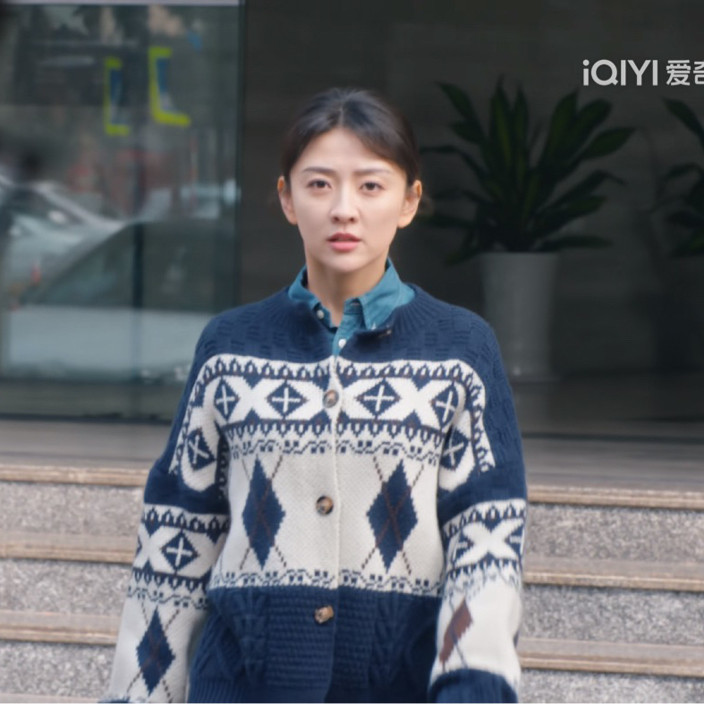 无所畏惧罗英子热依扎同款圆领针织开衫女秋冬宽松菱格加厚毛衣女