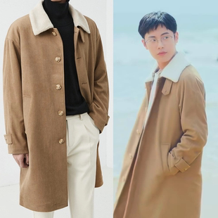 爱的方程式苏黎世董子凡同款冬羊羔毛中长款风衣男灯芯绒加厚外套