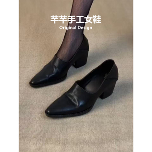 牛皮版~法式复古高跟女士单鞋2026新款百搭厚底黑色小皮鞋女秋季