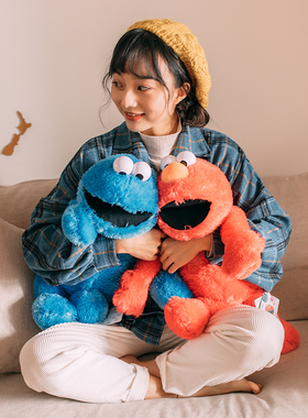 正版芝麻街公仔毛绒玩具艾摩Elmo甜饼怪ins潮牌玩偶生日礼物女孩