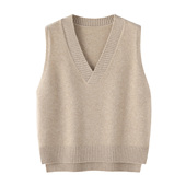 针织马甲女纯羊毛秋冬装 纯色V领宽松坎肩毛衣背心外套毛线马夹