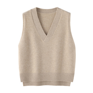 针织马甲女纯羊毛秋冬装纯色V领宽松坎肩毛衣背心外套毛线马夹