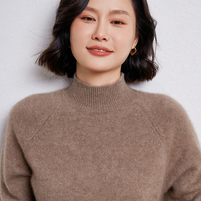 加厚半高领羊毛衫女100 纯羊毛针织宽松秋冬季洋气羊绒打底衫毛衣