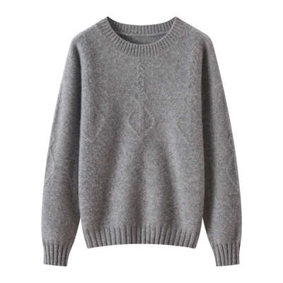 加厚100纯羊毛衫秋冬新款圆领女扭花宽松套头毛衣羊绒针织打底衫