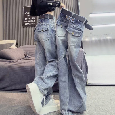 大码弯刀牛仔裤女春季202