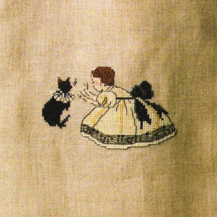 2025新品手工刺绣DMC十字绣日本杂志不可思议-与猫咪玩耍的女孩