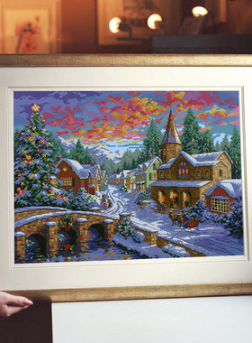 2024DMC十字绣圣诞雪夜手工棉线布风景装饰画高CT无印花Dim 08783