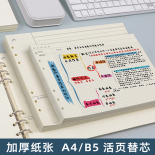 a4思维导图活页替芯六孔b5活页纸康奈尔笔记本空白横版活页本内芯