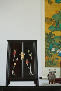 紫光檀百宝嵌莲圆角柜茶边柜全独板榫卯结构文房藏物茶室置器送礼