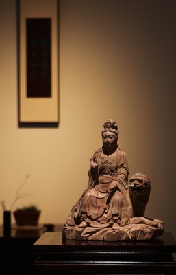 百年香樟木文殊菩萨摆件一木纯手工清刀工艺制像文玩木雕收藏品