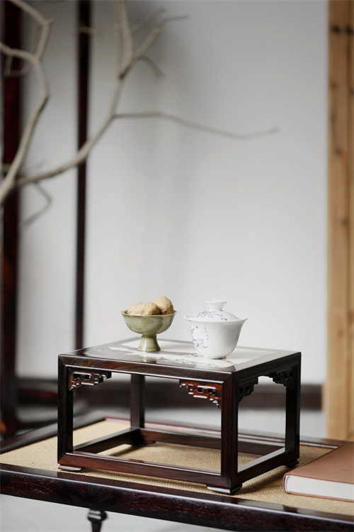 老挝大红酸枝镶嵌云石四方底座器座承置清玩珍卉香器文玩木雕收藏