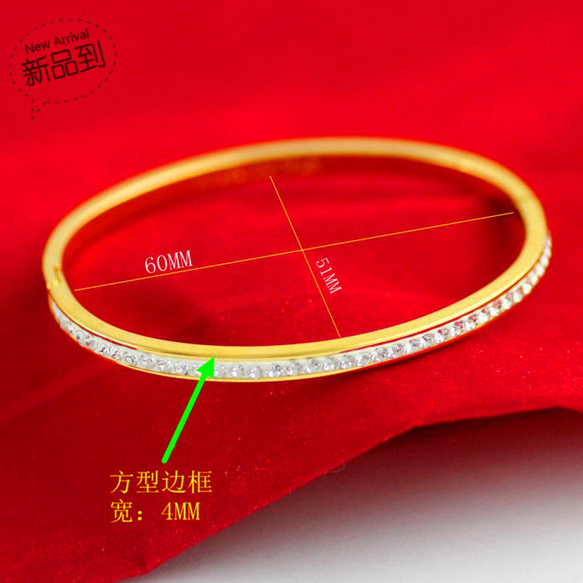 越南沙金手镯  镀24K黄金女士闪亮椭圆形单排镶钻沙金手环