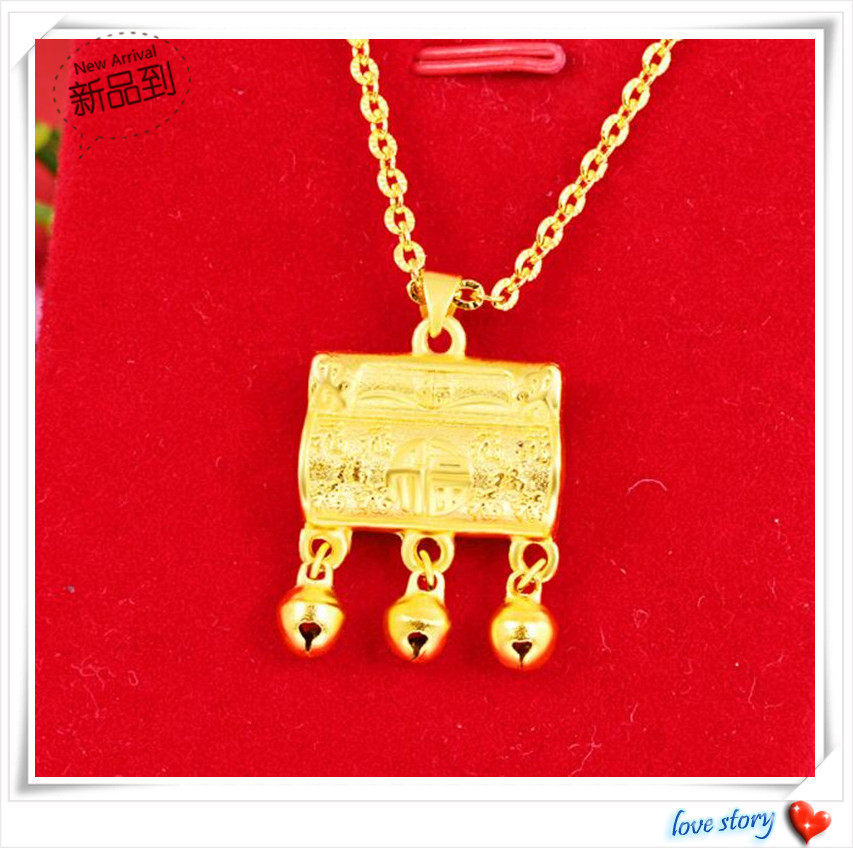 越南沙金项链  镀24K黄金新款花丝长命锁宝符宝宝吊坠 仿真金项链