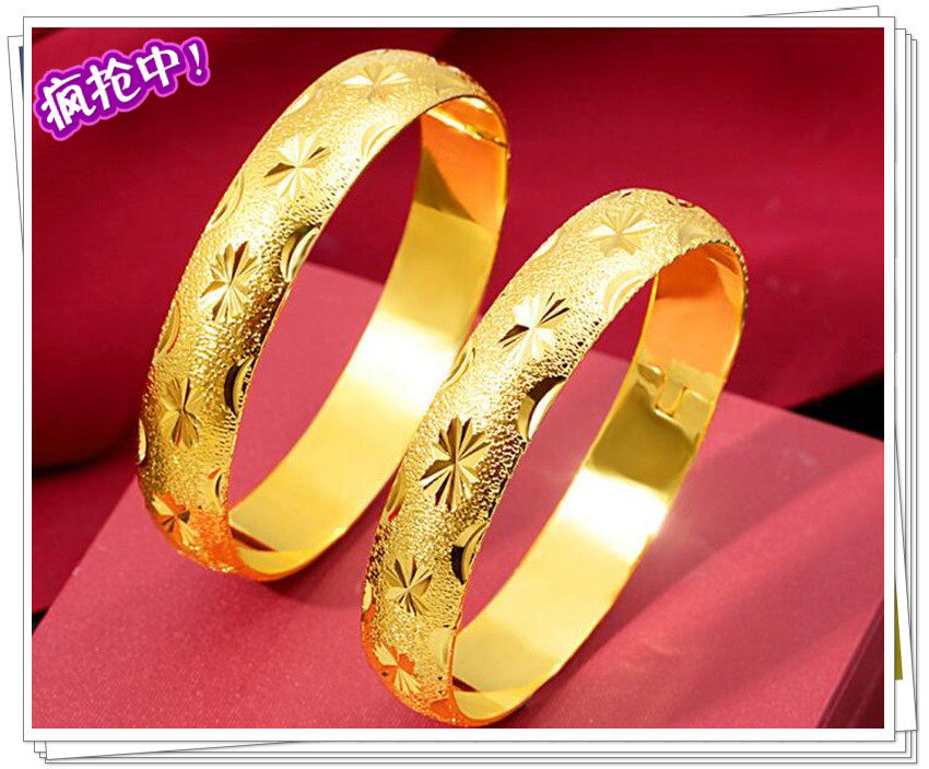 越南沙金手镯  镀24K黄金新款女士加厚金满天星卡扣 仿真金手镯