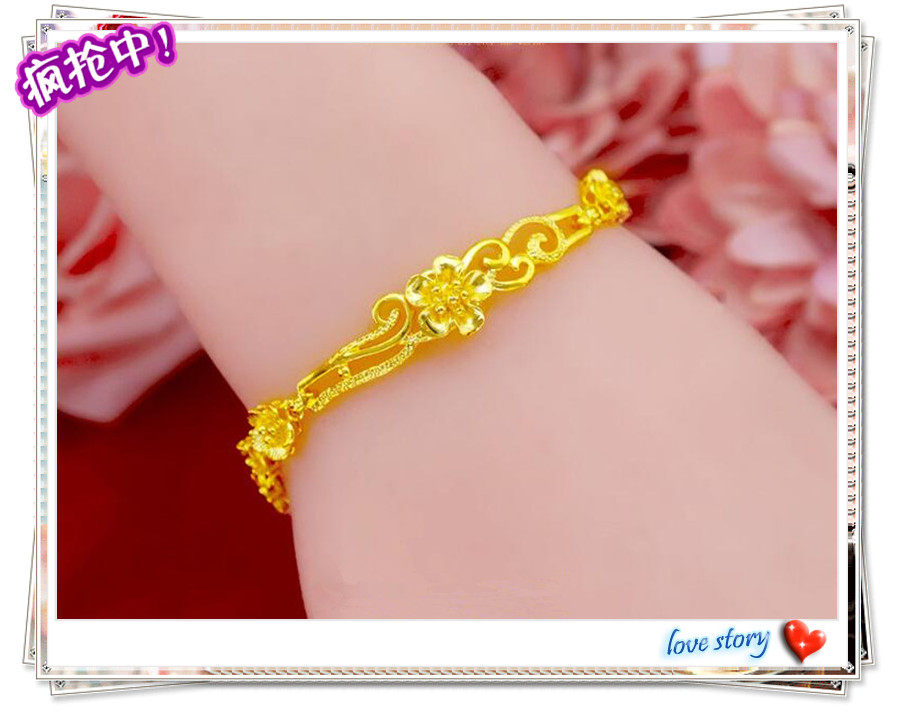 越南沙金手镯  镀24K黄金新款女士花朵新婚沙金手链 仿真金首饰