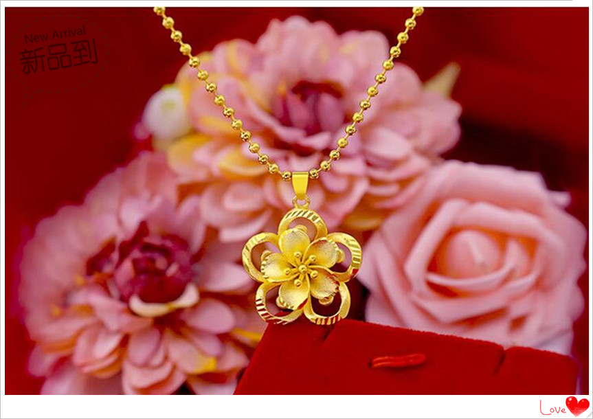 女士时尚风大花朵沙金项链吊坠