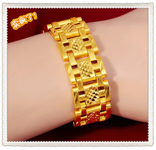 越南沙金手表链 镀24k黄金2020新款潮流霸气男士喷砂宽版个性手链