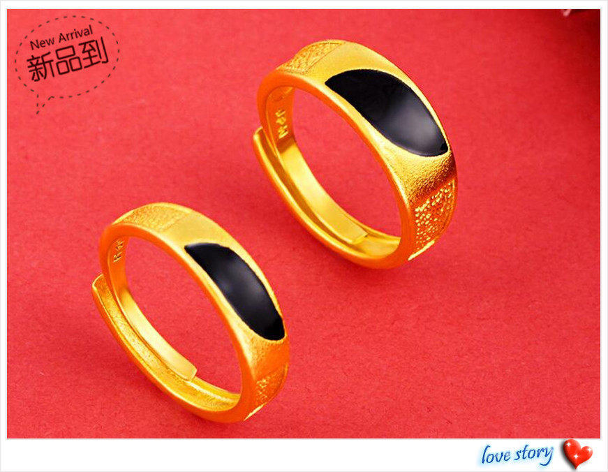 越南沙金戒指  镀24K黄金爆款男女新款时尚情侣 烤瓷沙金开口戒指
