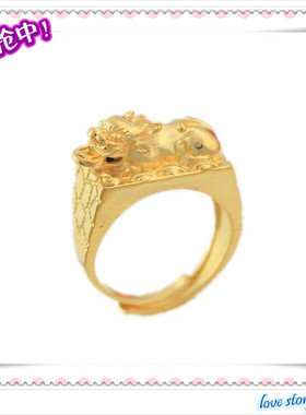 越南沙金霸气风男士貔貅活口戒指