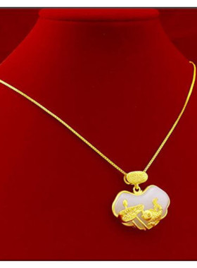 越南女士平安锁沙金项链玉石吊坠