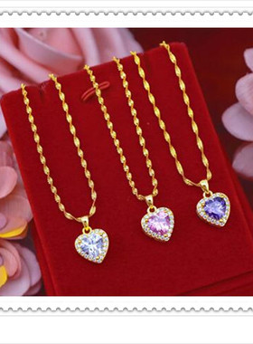 越南沙金女士微镶锆石爱心吊坠