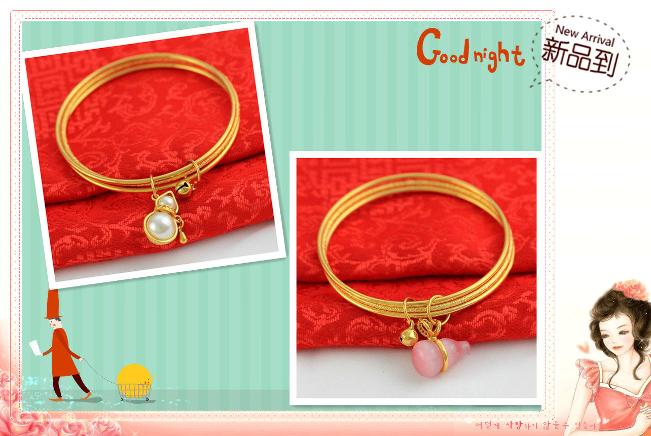 越南沙金手镯 镀24K黄金女士新款经典时尚3生3世铃铛沙金三圈手镯