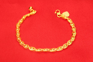 越南沙金不褪色欧币金饰品 镀24K金女士时尚沙金手链