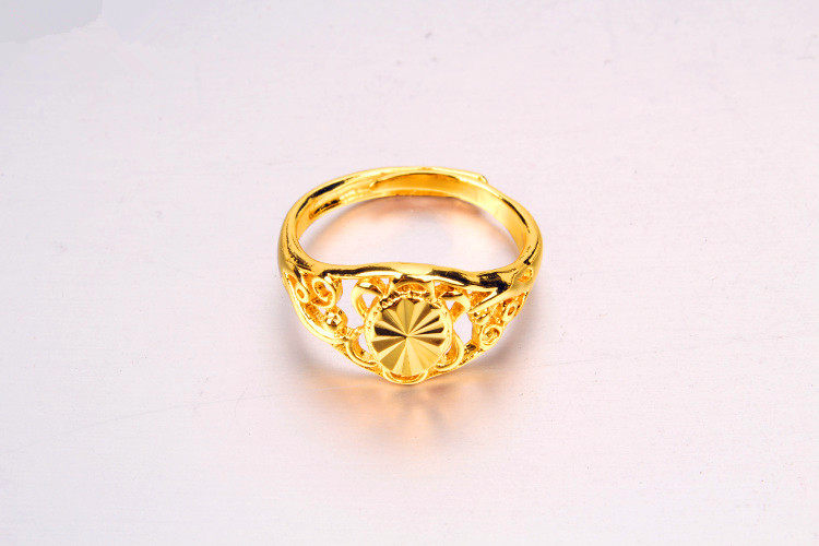 越南沙金女款戒指  镀24K黄金女士鸡心开口戒指  仿真金首饰