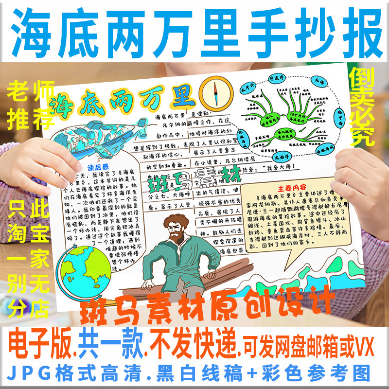 e106海底两万里手抄报模板好书推荐小学初中生阅读好书推荐手抄报