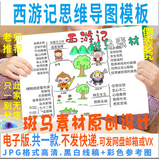 B480小学生四大名著西游记思维导图黑白线描涂色手抄报电子版模板