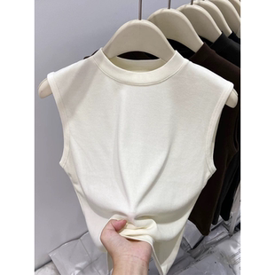 新款 打底衫 半高领无袖 胖mm外穿百搭修身 内搭上衣 背心女大码 春秋季