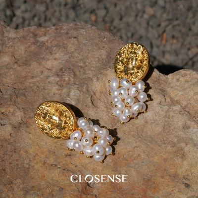 CLOSENSE『米洛斯』原创女神浮雕天然珍珠耳饰 海岛度假风地中海