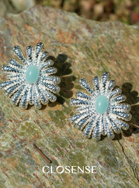CLOSENSE『清泉水草』原创银色植物系天河石耳饰 手作肌理高级感