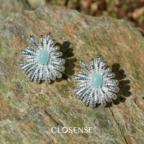 CLOSENSE『清泉水草』原创银色植物系天河石耳饰 手作肌理高级感