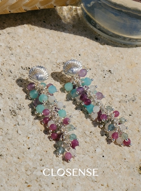 CLOSENSE『蜜糖果树』原创彩色石银色吊坠耳饰清新度假冷色系耳夹