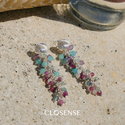 CLOSENSE『蜜糖果树』原创彩色石银色吊坠耳饰清新度假冷色系耳夹