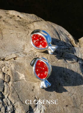 CLOSENSE『石榴粒粒』原创设计水果系列耳钉红玛瑙多巴胺色彩耳环