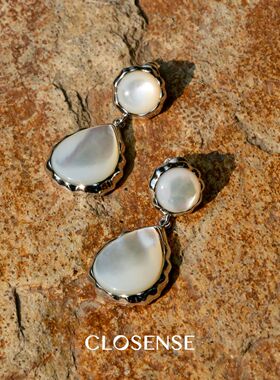 CLOSENSE『浮光』系列原创天然白蝶贝吊坠耳饰不规则复古轻奢耳夹