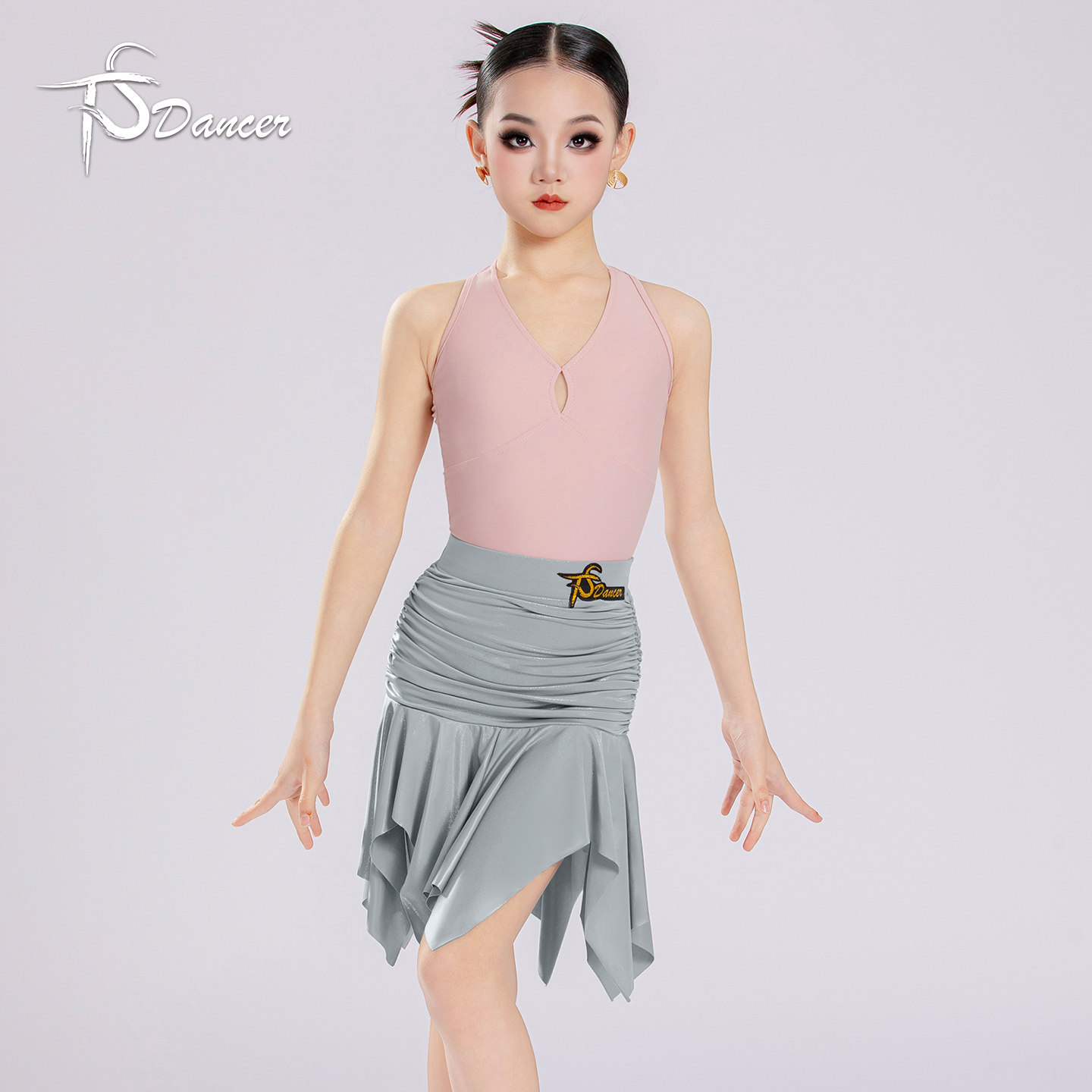 新款拉丁舞练功服少儿网红上衣套装夏季无袖舞蹈服女童服装练习服