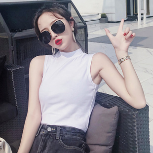 小半高领无袖背心女外穿白色内搭上衣纯棉打底衫紧身短款叠穿高腰