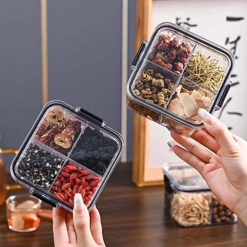 密封罐储物罐茶方形四分格养生花茶包装收纳罐塑料五谷杂粮食品罐,厨房/烹饪用具,密封罐,淘宝优惠券,粉丝福利购,淘宝优惠卷