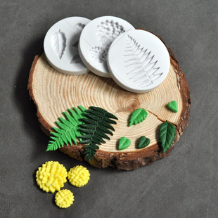 森系绿叶子树叶硅胶翻糖模具  树叶花蕊烘焙模具  3件套